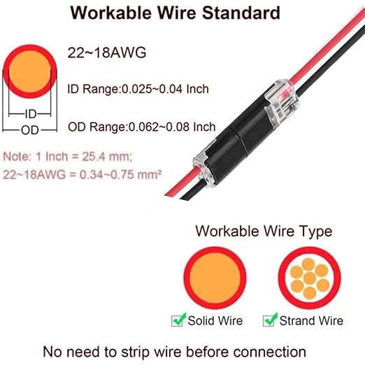Double-Wire Plug-in Connector with Locking Buckle - Pluggable LED Wire Connectors pack of 12
