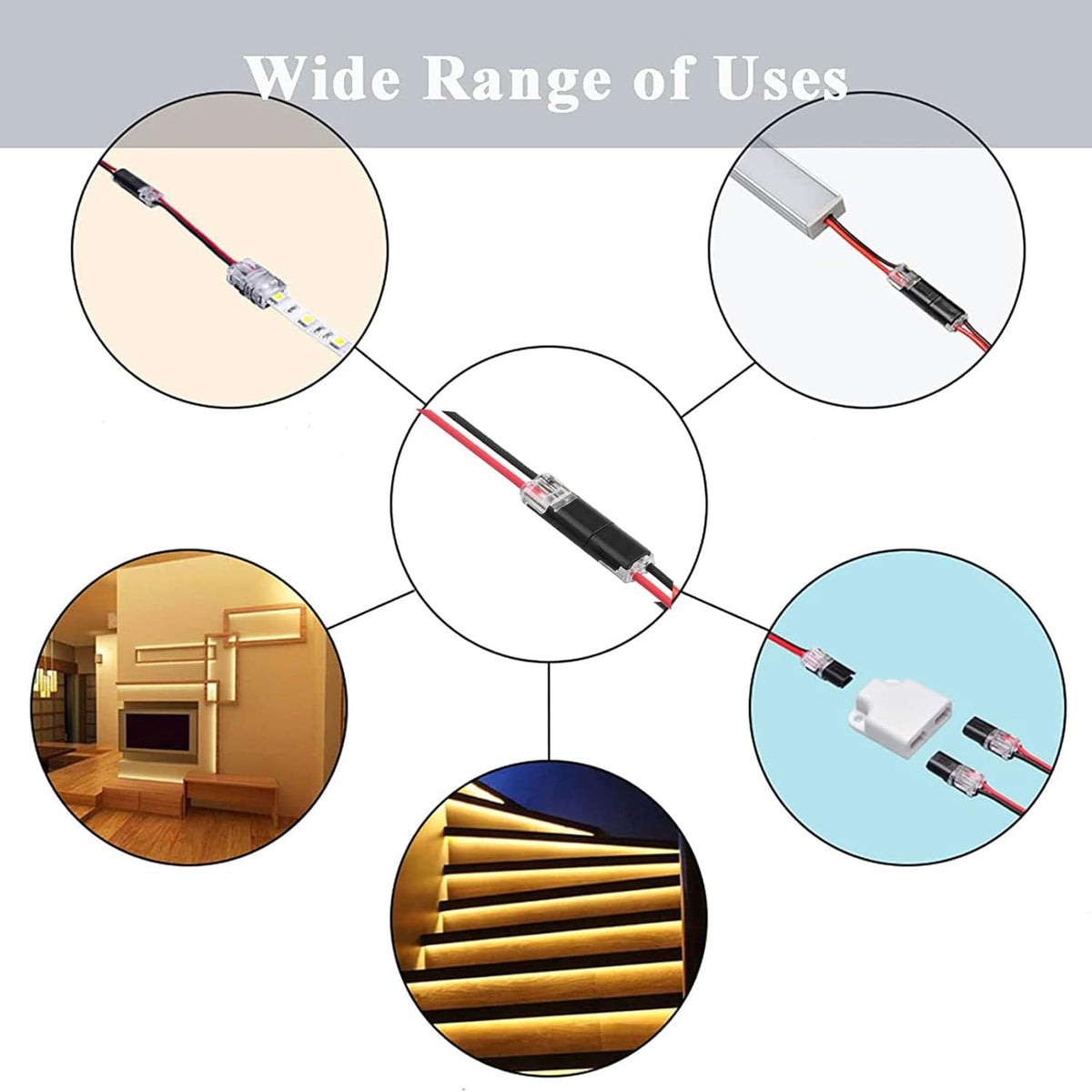 Double-Wire Plug-in Connector with Locking Buckle - Pluggable LED Wire Connectors pack of 12