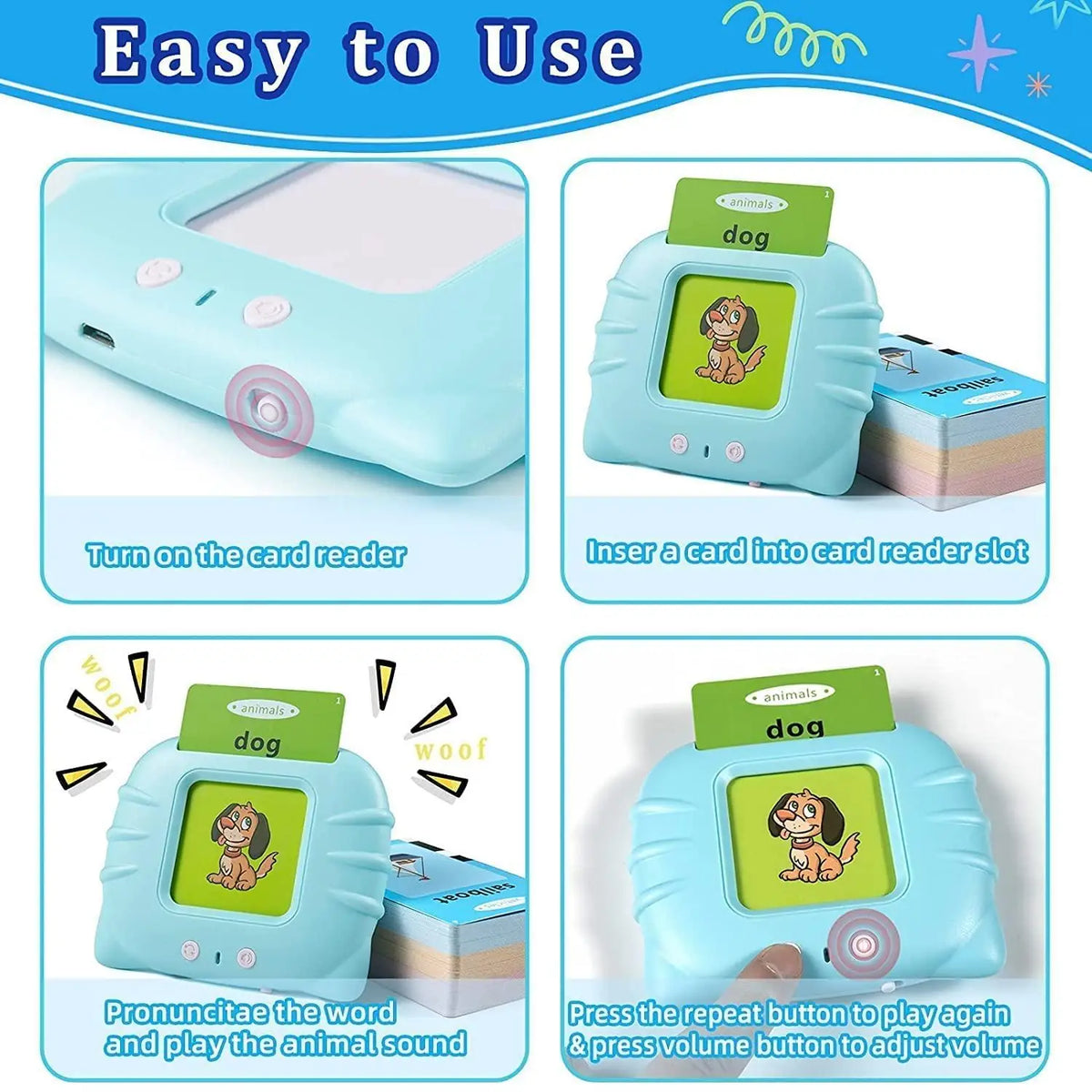Talking Flash Cards for Early Educational Learning Toy in random colors