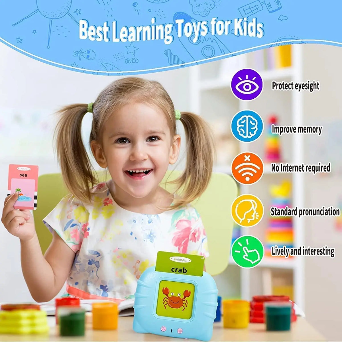 Talking Flash Cards for Early Educational Learning Toy in random colors