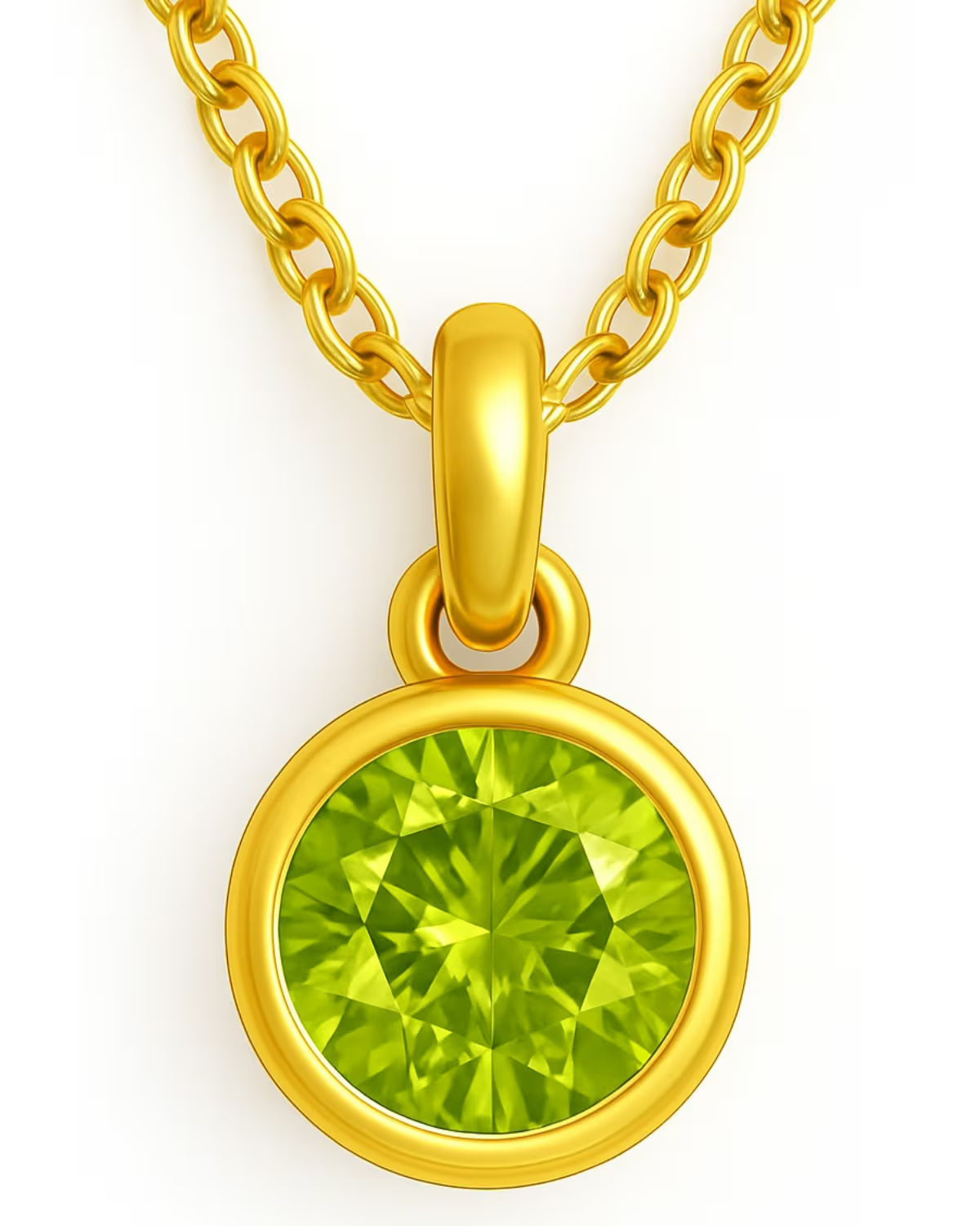 Peridot (Green) Birthstone Pendant with gold plated chain included
