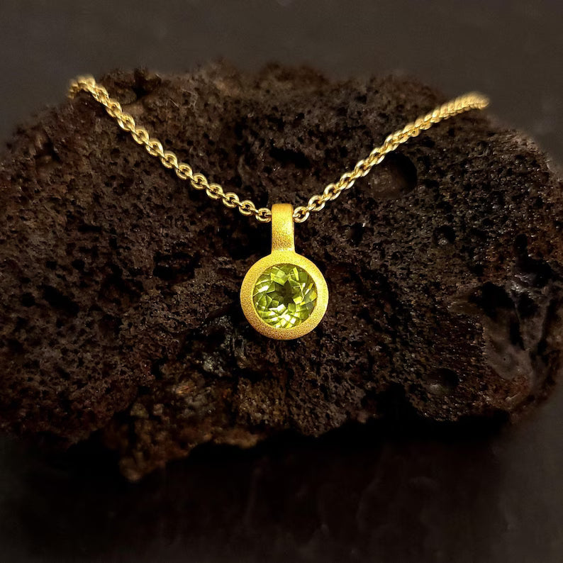 Peridot (Green) Birthstone Pendant with gold plated chain included