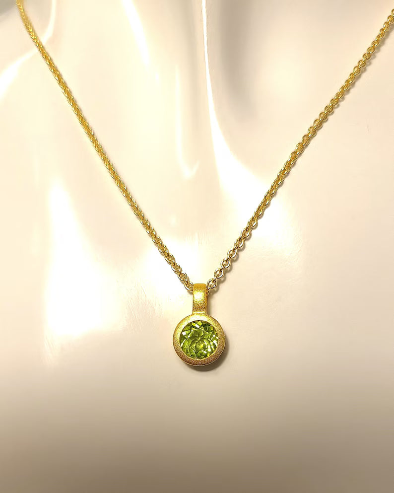 Peridot (Green) Birthstone Pendant with gold plated chain included