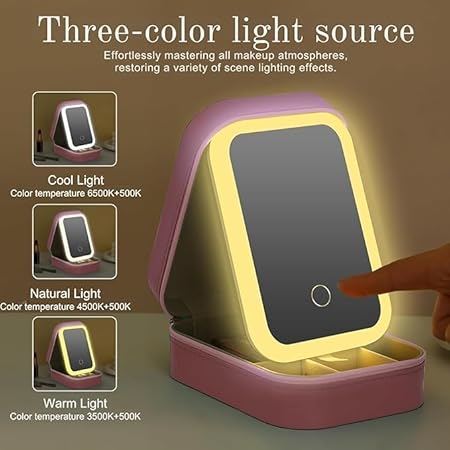 HanGlow LED Mirror Cosmetic Organizer Case (RANDOM COLOR)