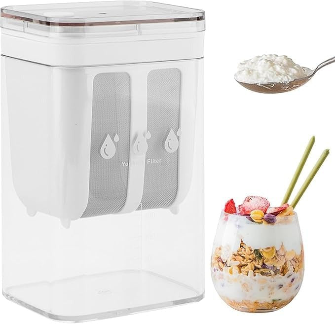 1100ML Yogurt Strainer,Yogurt Filter Milk Strainer with Fine Mesh Bag,Lid and Scale Mark, for Making Thick Greek Yogurt,Soybean Milk,Kefir,Berries,Soup,Fruit Juice,Coffee