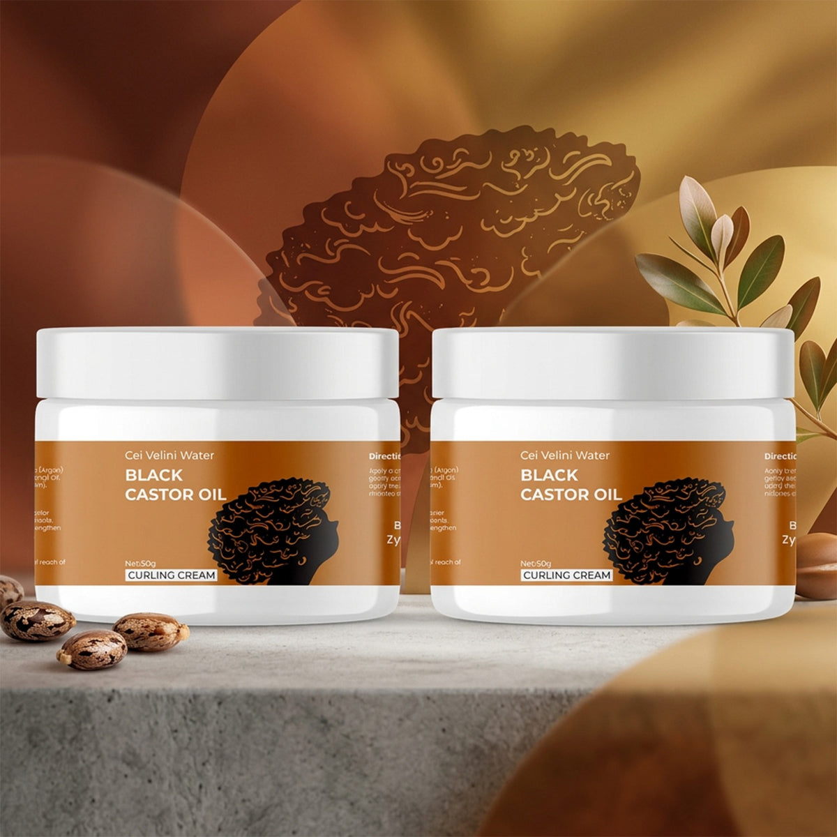 Black Castor Oil Curling Cream - Curl Enhancer & Frizz Control For Curly Hair, Defines Curls Styling Cream 50ml each pack of 2