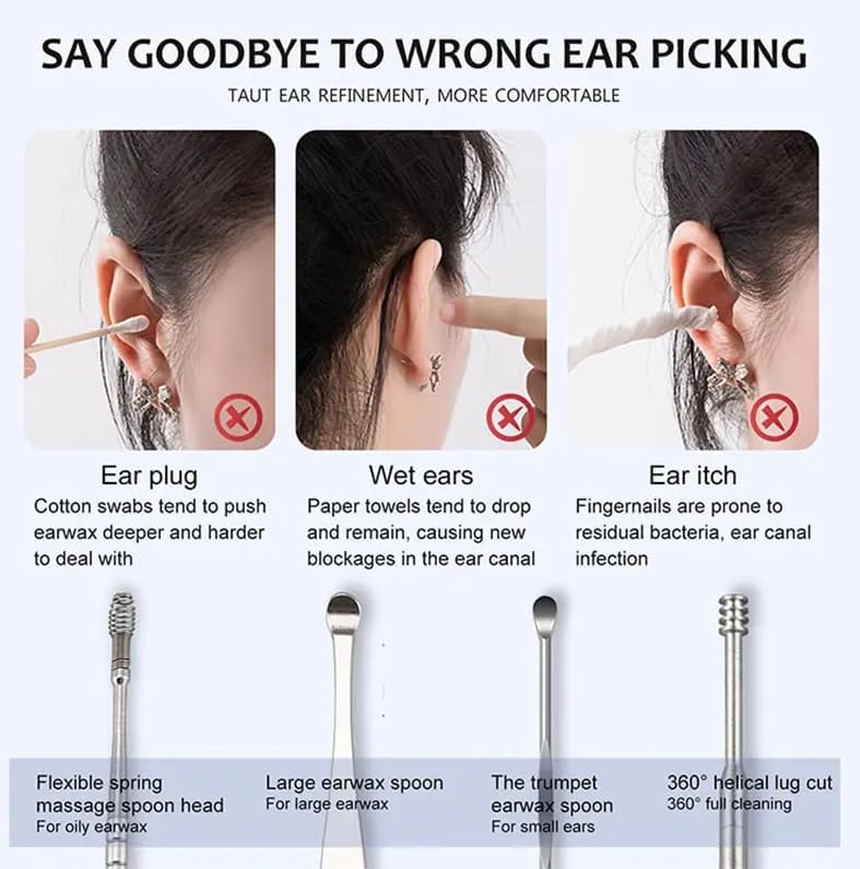 Ear Wax Cleaner, Ear Pick Earwax Removal Kit, Ear Cleaning Tool Set, Ear Curette Ear Wax Remover Tool with a Storage Box