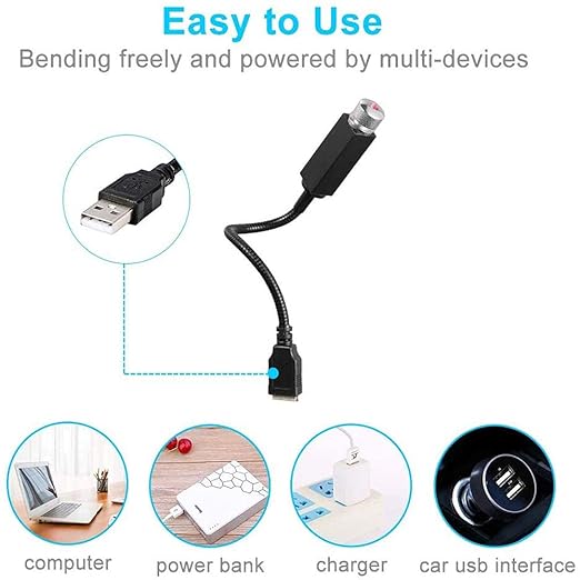 Portable USB Night Light Decorations for Car, Ceiling, Bedroom pack of 1