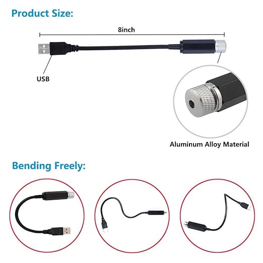 Portable USB Night Light Decorations for Car, Ceiling, Bedroom pack of 1