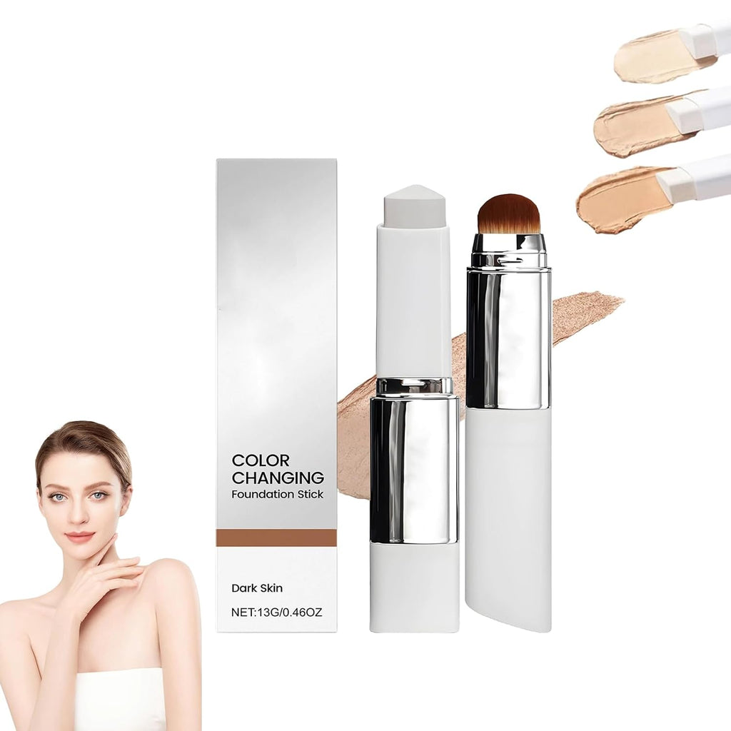 Color Changing Cover Cream Stick - Color-Changing Foundation Full to Medium Coverage with Detachable Brush - Moisturizing Makeup (Natural)