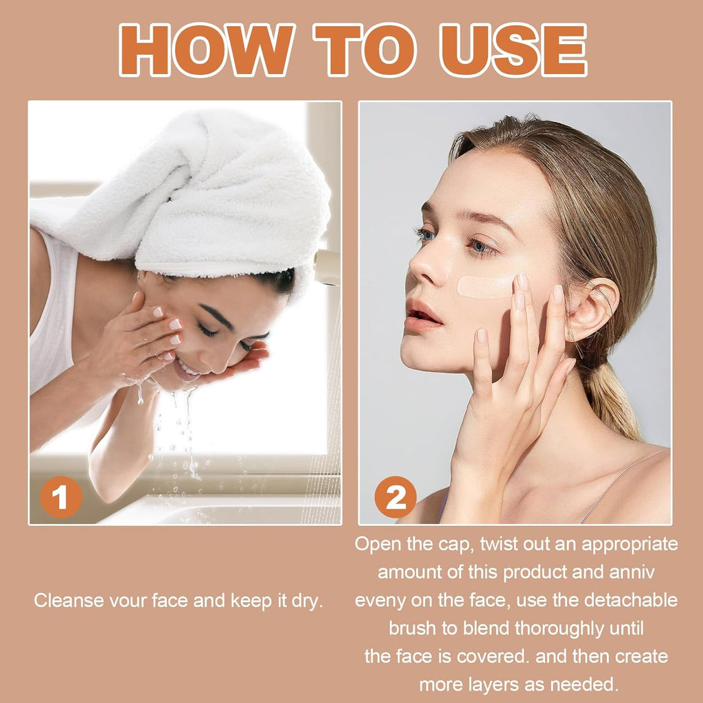 Color Changing Cover Cream Stick - Color-Changing Foundation Full to Medium Coverage with Detachable Brush - Moisturizing Makeup (Natural)