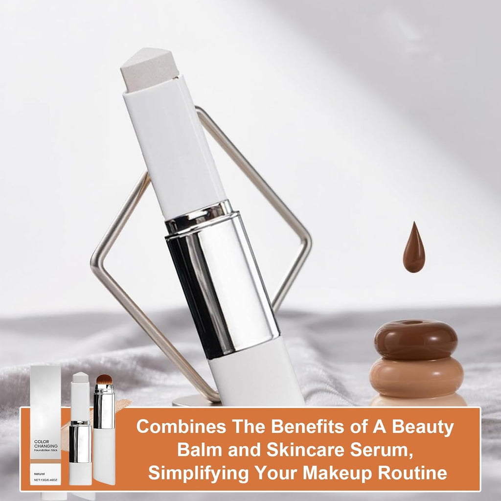 Color Changing Cover Cream Stick - Color-Changing Foundation Full to Medium Coverage with Detachable Brush - Moisturizing Makeup (Natural)