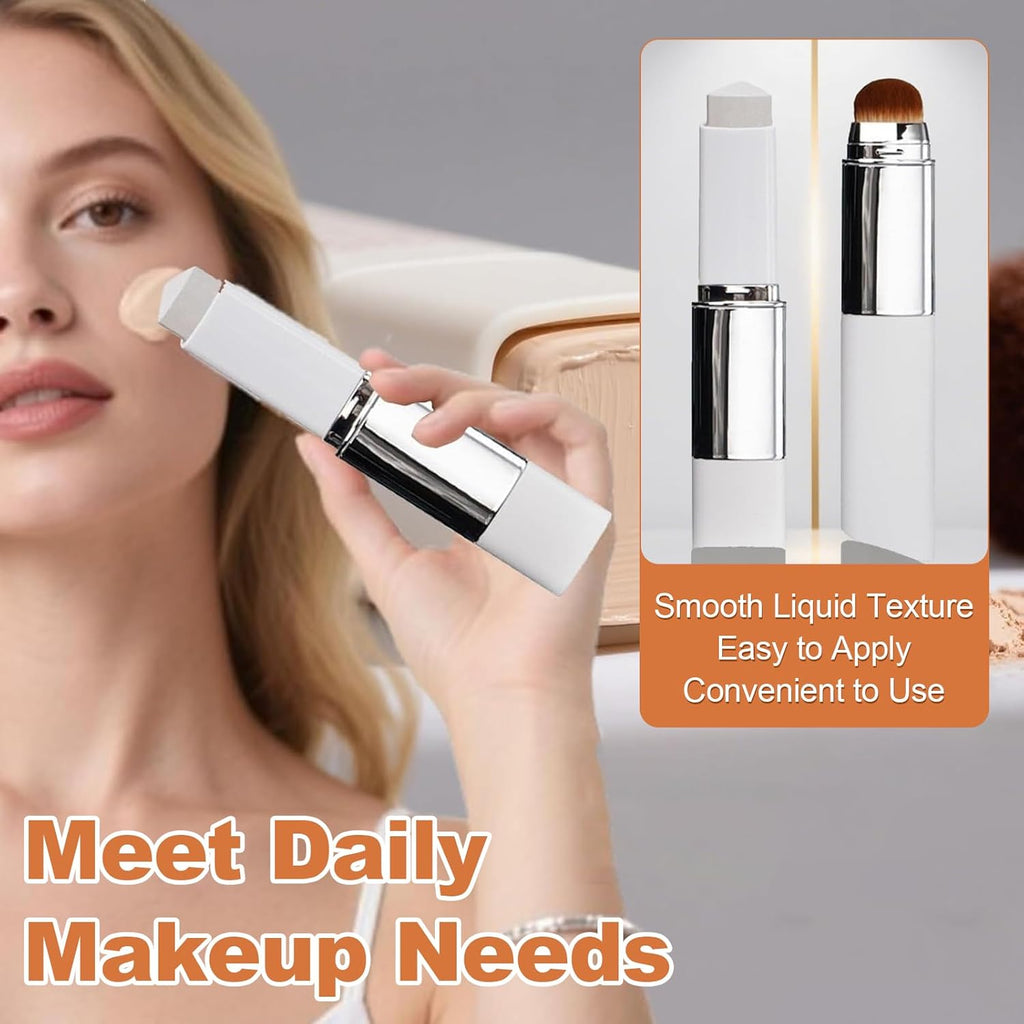 Color Changing Cover Cream Stick - Color-Changing Foundation Full to Medium Coverage with Detachable Brush - Moisturizing Makeup (Natural)