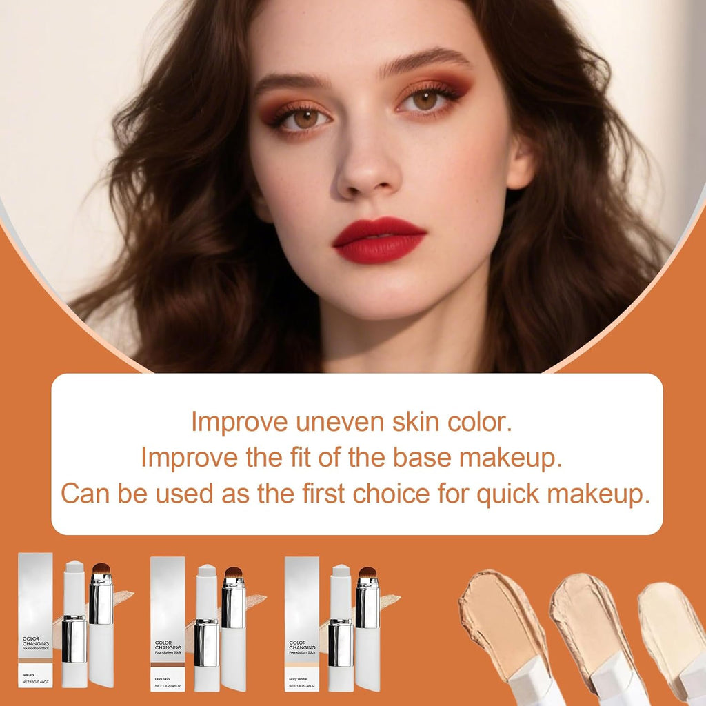 Color Changing Cover Cream Stick - Color-Changing Foundation Full to Medium Coverage with Detachable Brush - Moisturizing Makeup (Natural)