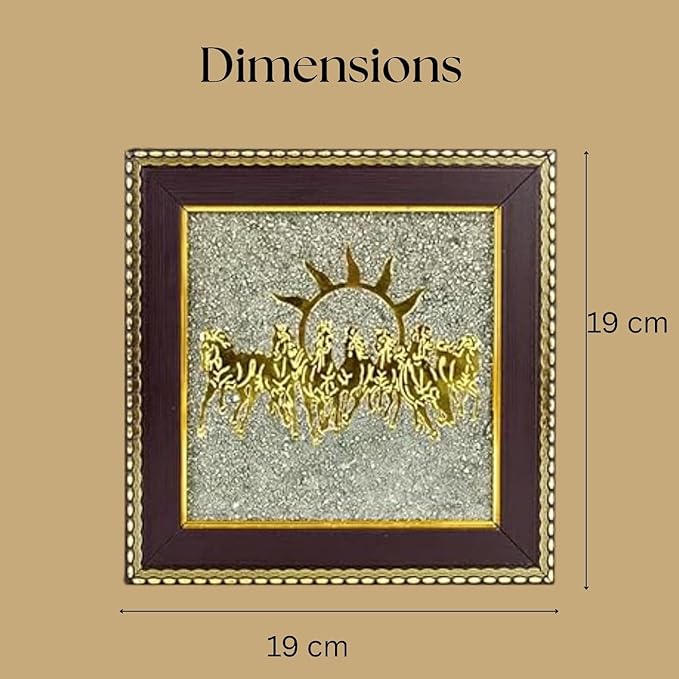 Seven Running Horses Pyrite Frame with Sun to Attract Money, Protection and Chakra Healing