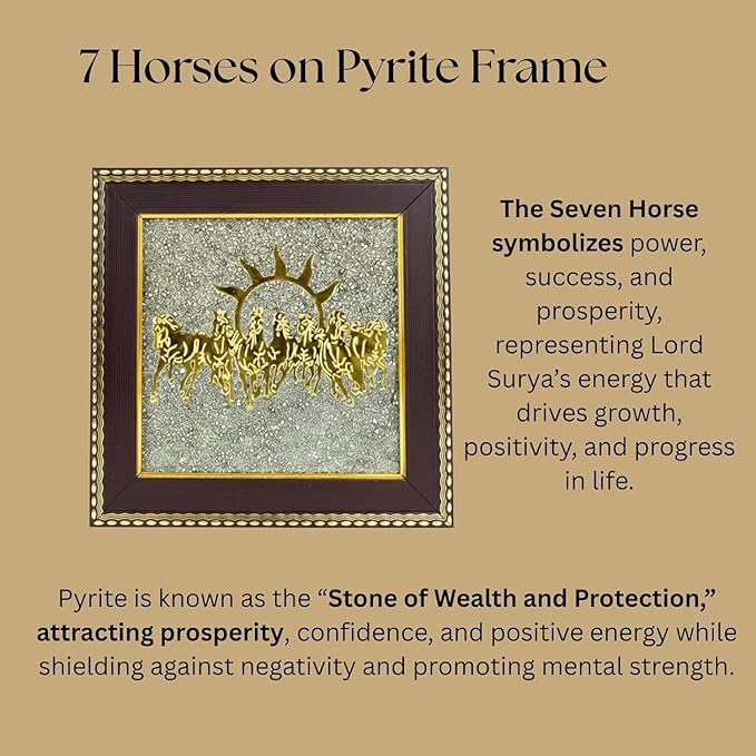 Seven Running Horses Pyrite Frame with Sun to Attract Money, Protection and Chakra Healing