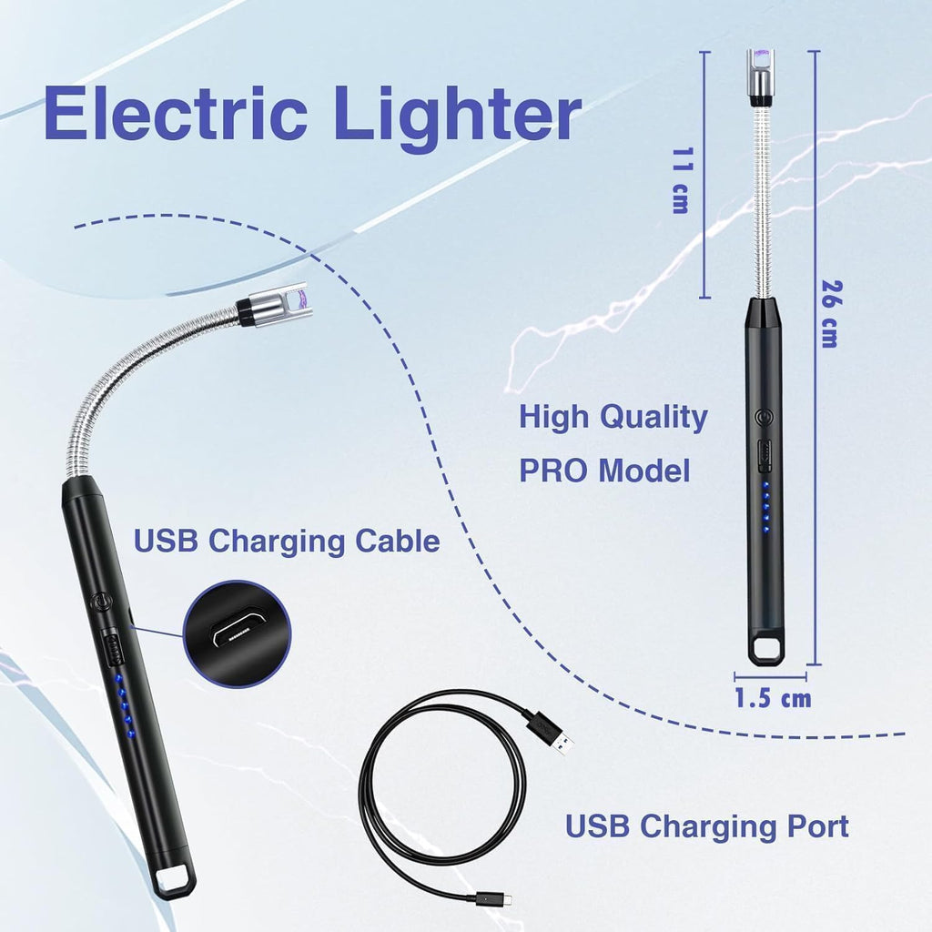 Gas Lighter for Kitchen Use | C-Type Rechargeable Electric Lighter Stove & Candle Lighter with USB Charging Port