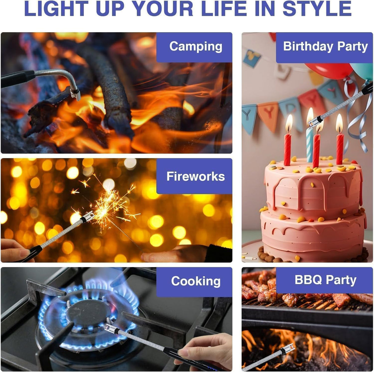 Gas Lighter for Kitchen Use | C-Type Rechargeable Electric Lighter Stove & Candle Lighter with USB Charging Port