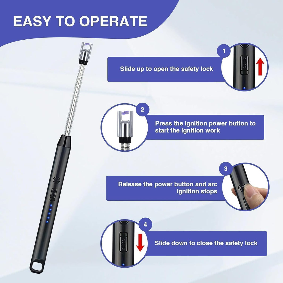Gas Lighter for Kitchen Use | C-Type Rechargeable Electric Lighter Stove & Candle Lighter with USB Charging Port