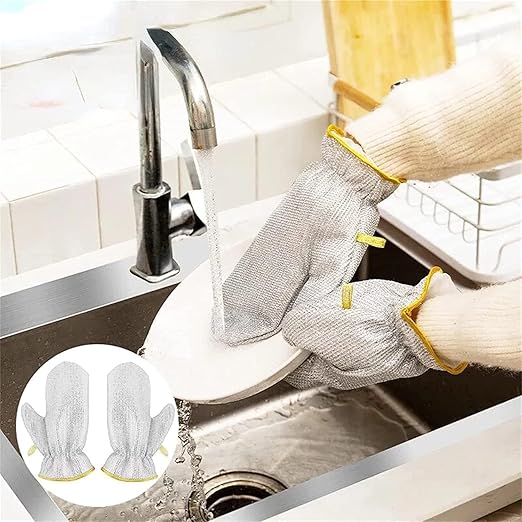 Wire Dishwashing Glove Stainless Steel Scrubber Mitt for Tools pack of 2