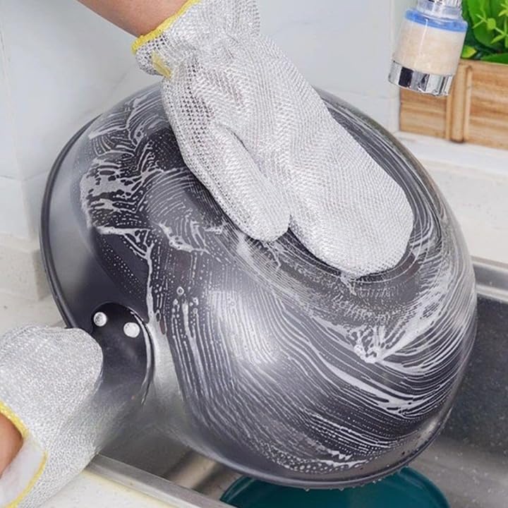 Wire Dishwashing Glove Stainless Steel Scrubber Mitt for Tools pack of 2