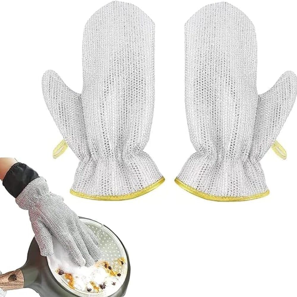 Wire Dishwashing Glove Stainless Steel Scrubber Mitt for Tools pack of 2