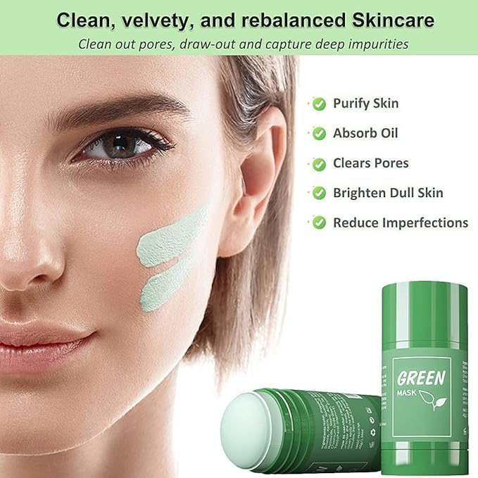 Green Tea Cleansing Clay Stick Face Mask – Blackhead Remover & Deep Pore Cleansing Stick for Oily Skin pack of 1