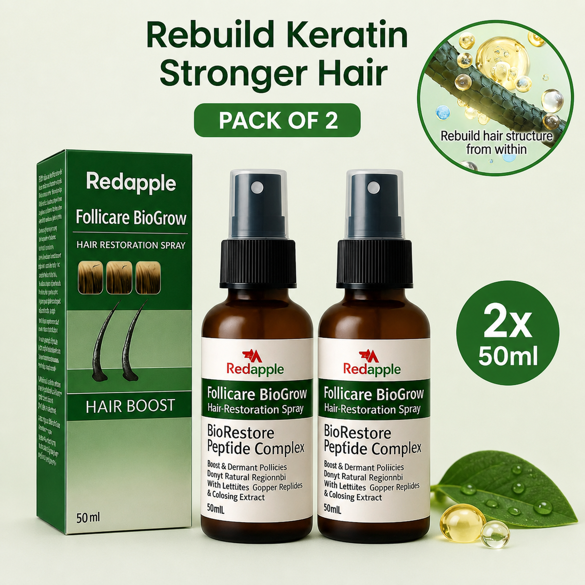 Follicure BioGrow Hair Restoration Spray 50 ml each Pack Of 2