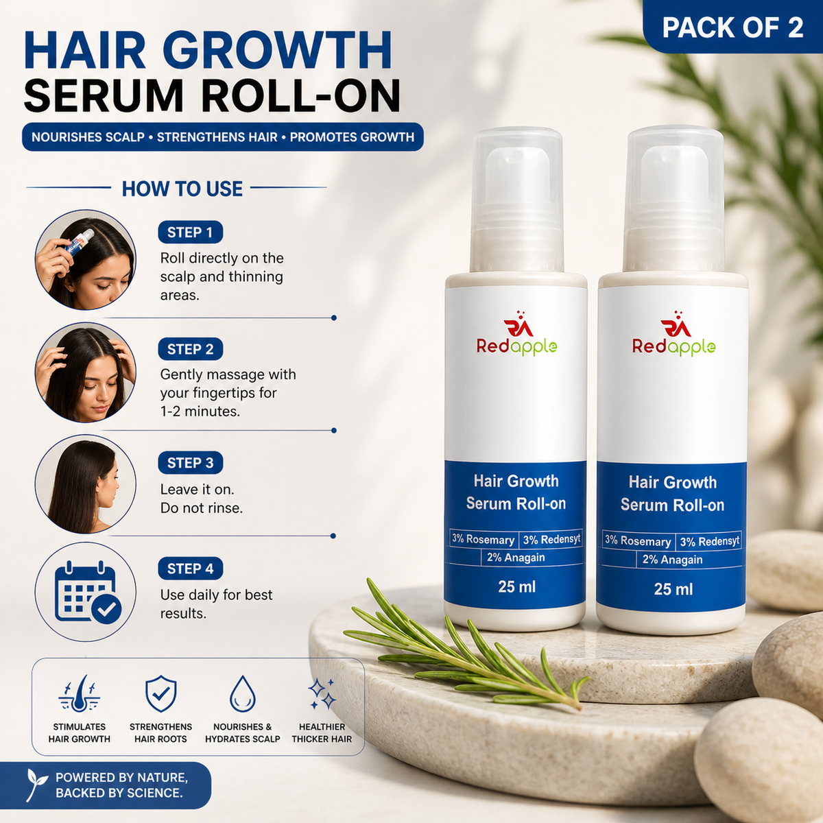 Hair growth Serum roll on 25ml pack of 2