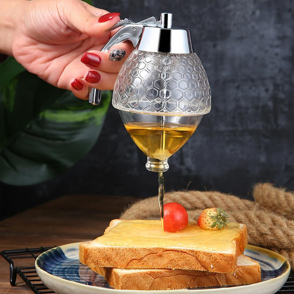 Honey Dispenser - Maple Syrup Dispenser Glass - Beautiful Comb Shaped Honey Pot ,Transparent