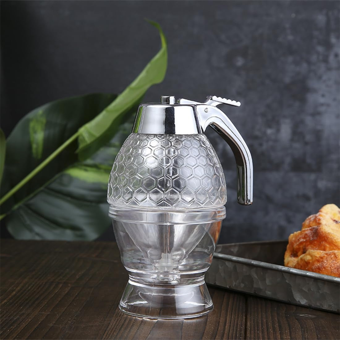 Honey Dispenser - Maple Syrup Dispenser Glass - Beautiful Comb Shaped Honey Pot ,Transparent