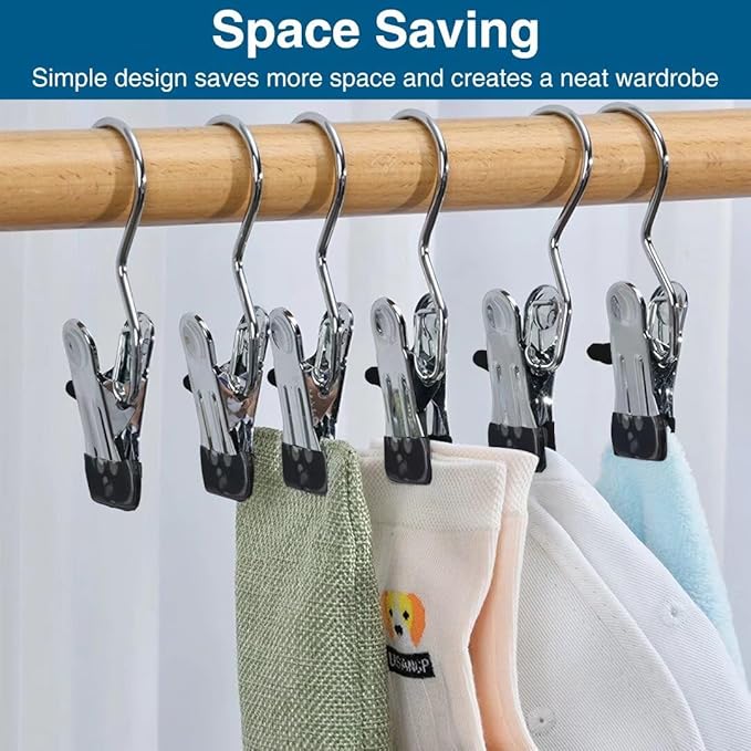 Clothes Pins, Bag Clips for Food, Mini Clothespins, Clip Hook, Hanger Clips with Hook, Pants, Handbags,10 Pack