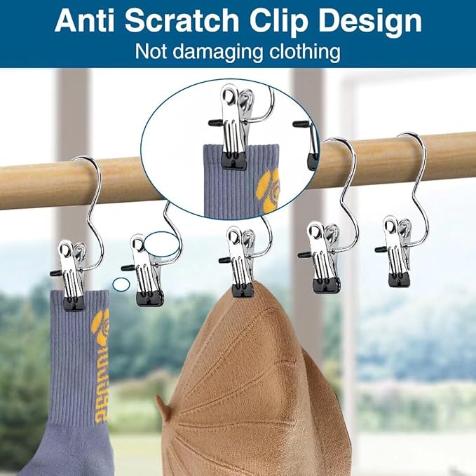 Clothes Pins, Bag Clips for Food, Mini Clothespins, Clip Hook, Hanger Clips with Hook, Pants, Handbags,10 Pack