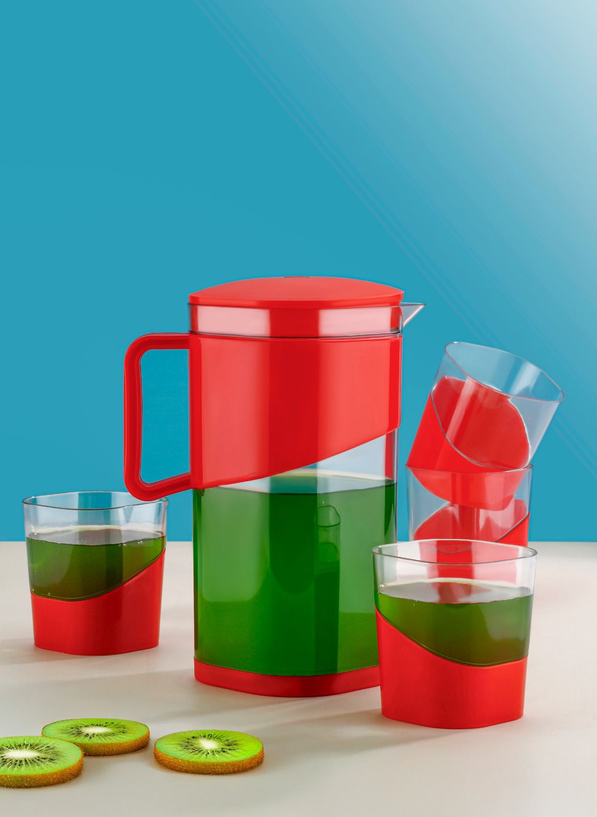 Plastic Water Jug with 4 Glasses in assorted colors