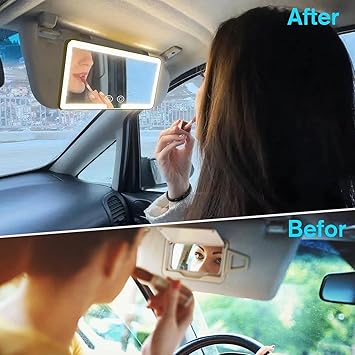 HanGlow Car Vanity Mirror With Lights Makeup Mirror with 3 Light Modes