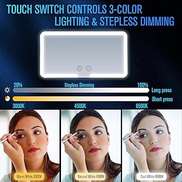 HanGlow Car Vanity Mirror With Lights Makeup Mirror with 3 Light Modes