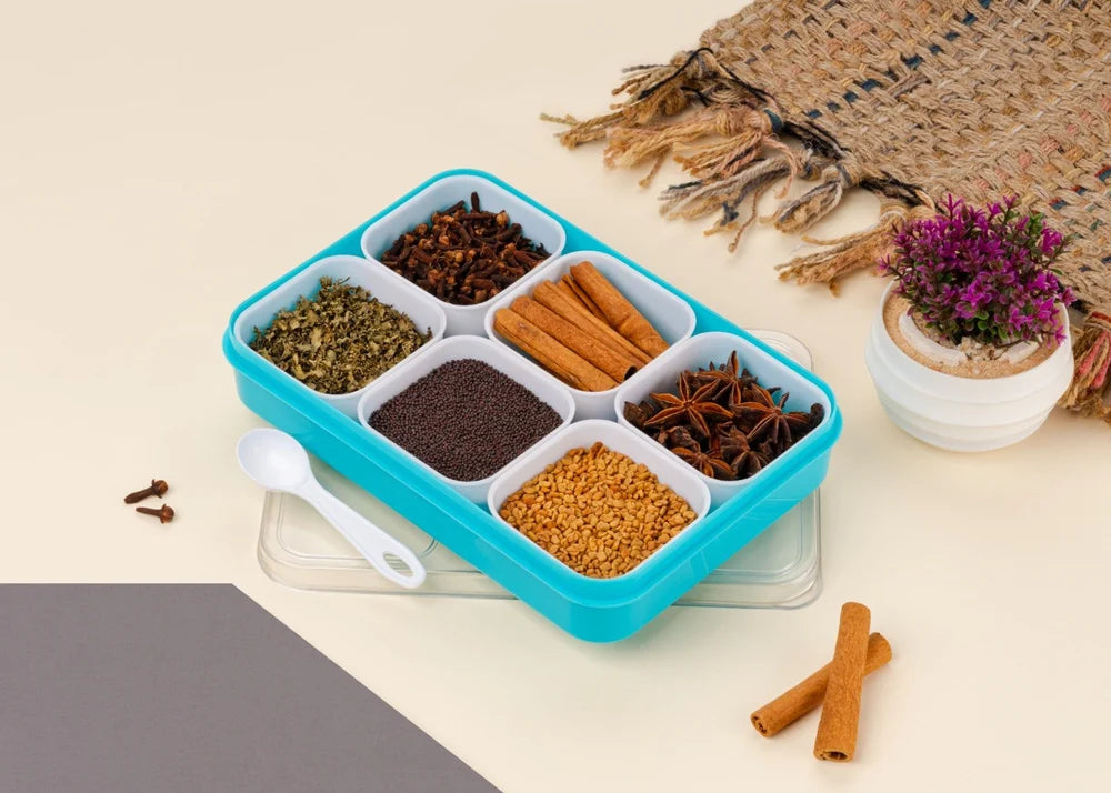 1800 ml 6-in-1 Masala Box for Kitchen with spoon(random color)