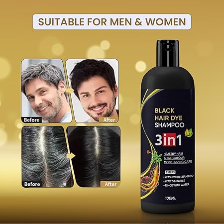 Herbal 3 in 1 Hair Dye Instant Black Hair Shampoo for Women & Men 100 ml