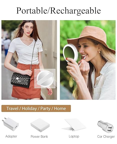 Travel Mirror Travel Makeup Mirror Handheld Mirror with Light Vanity Light
