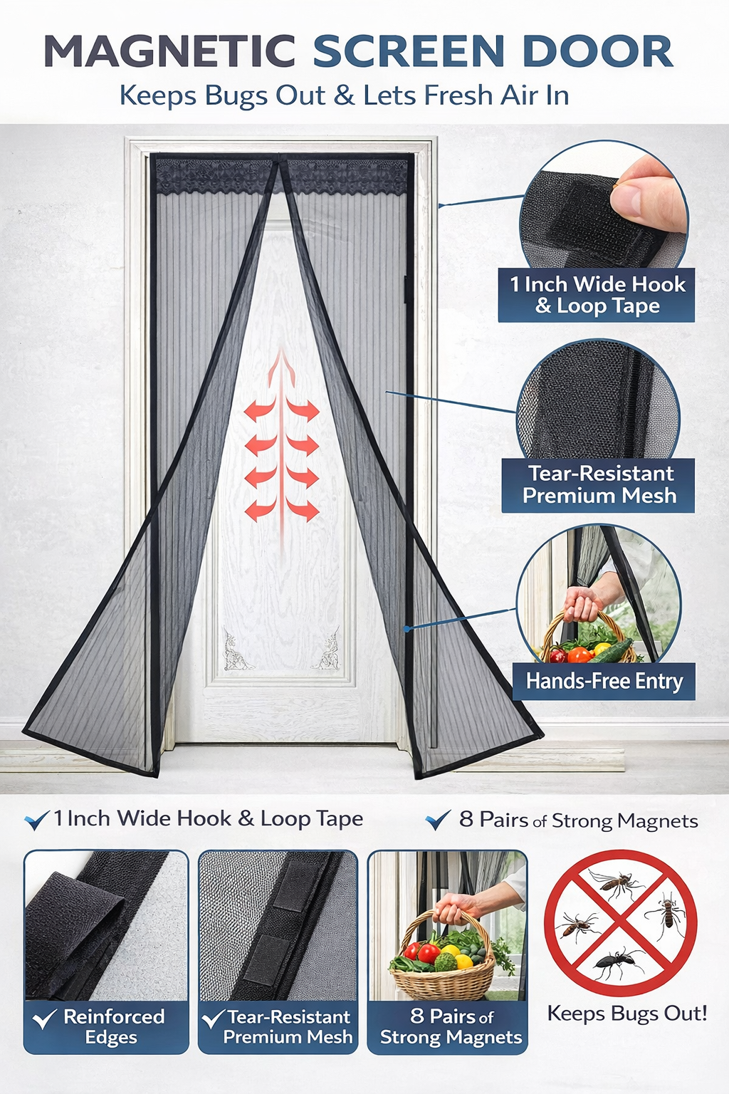 Mesh Screen Net Home Magnetic Foldable Anti Mosquito Door Curtains