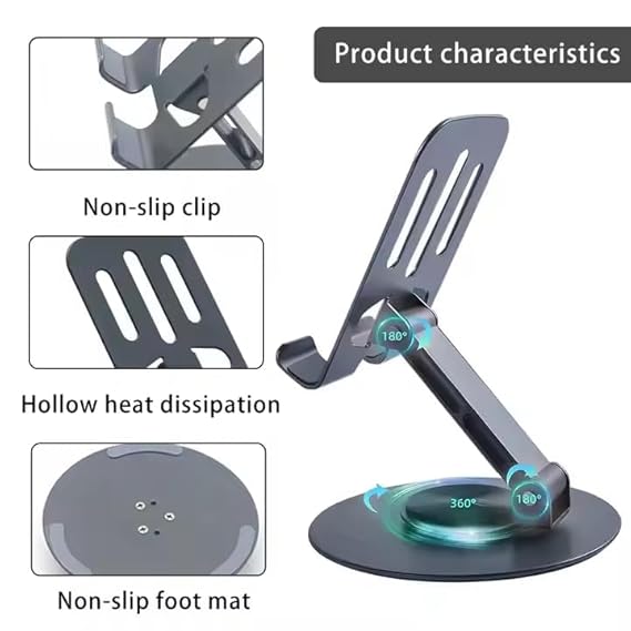 Mobile Stand & Tablet Stand, Aluminium Foldable & 360° Rotatable
