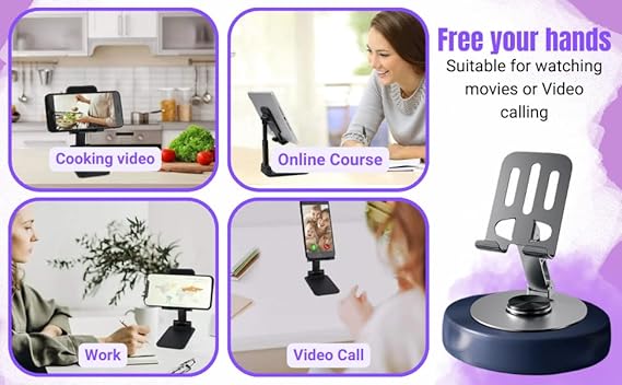 Mobile Stand & Tablet Stand, Aluminium Foldable & 360° Rotatable
