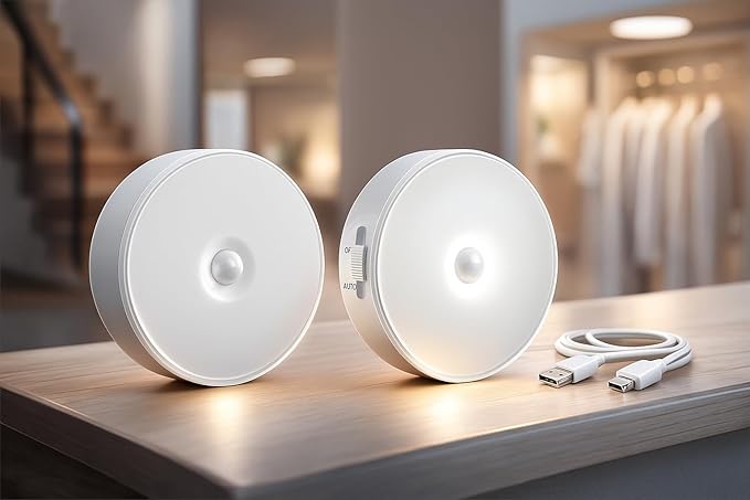 Motion Sensor Light for Home with USB Charging Wireless Self Adhesive LED Night Light(Pack Of 2)