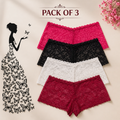 Women's Floral Lace Boyshort NET Panties Free Size Pack of 3
