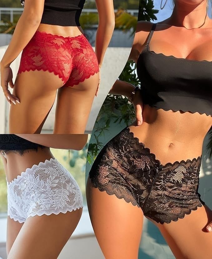 Women's Floral Lace Boyshort NET Panties Free Size Pack of 3