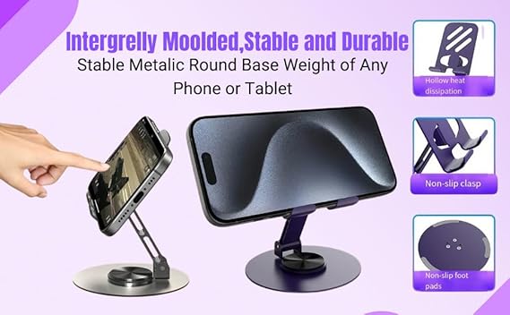 Mobile Stand & Tablet Stand, Aluminium Foldable & 360° Rotatable