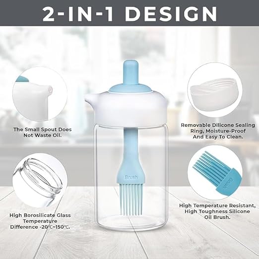 250 ml 2 In 1 Glass Oil Dispenser Bottle With Silicone Oil Brush