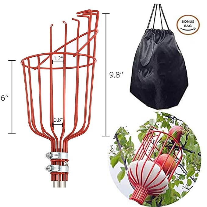 Foot Fruit Picker Tool with Stainless Steel Connecting Pole