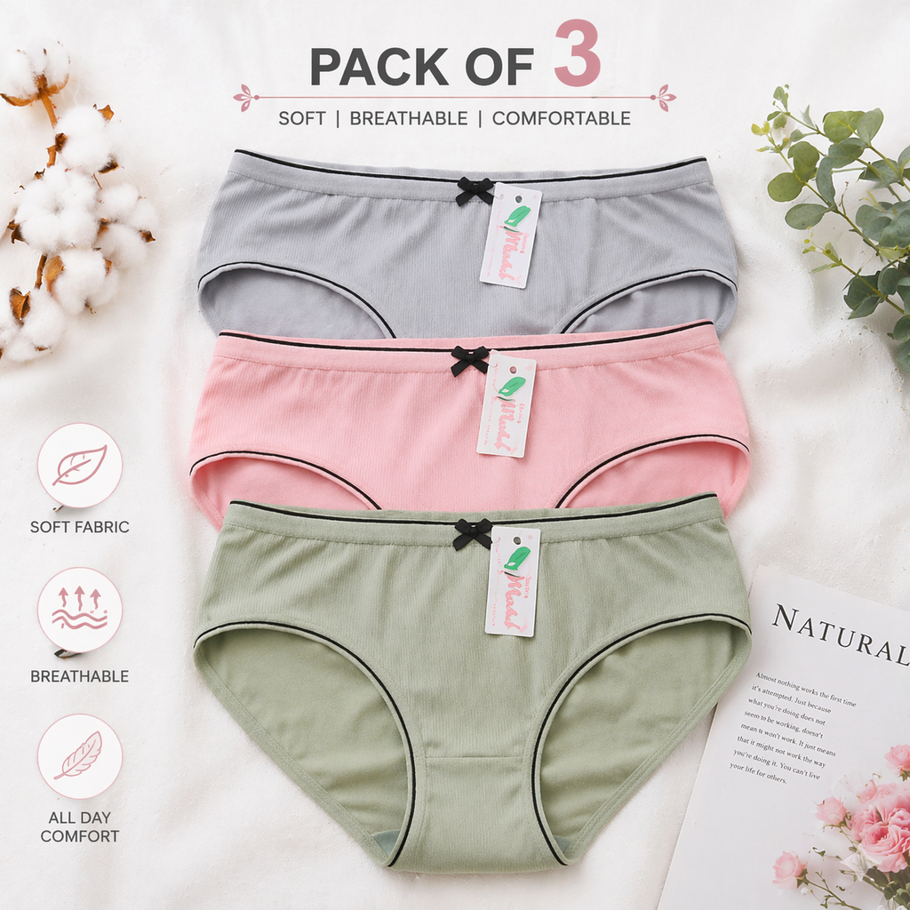 Latest panty for Women's & Girl's Mid Waist Comfortable Panty pack of 3 (multicolor)