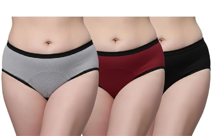 Women’s Period Panties – Leakproof High Absorbency Menstrual Underwear, Soft Cotton Stretch Briefs for Heavy & Light Flow (Combo of 3)(random color)
